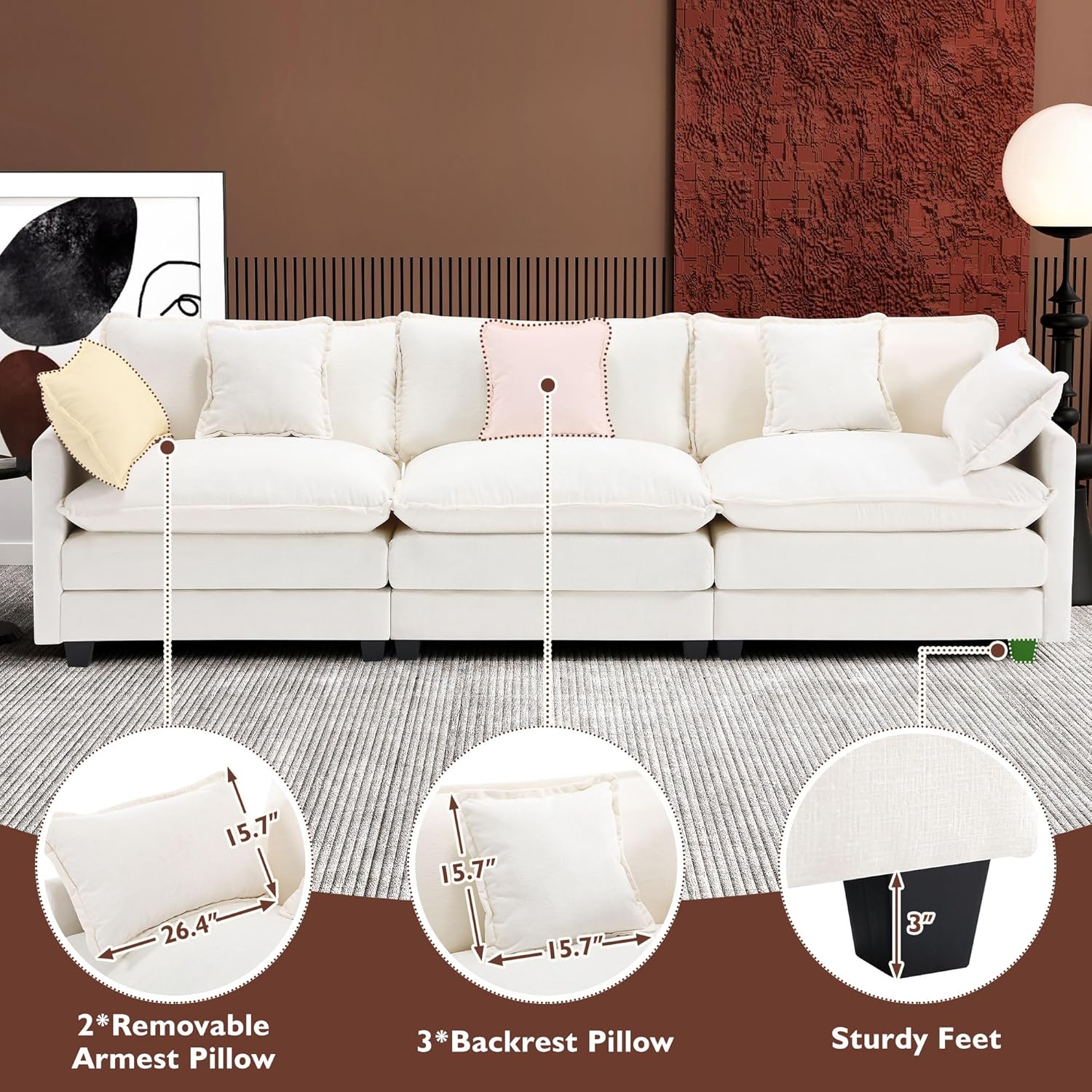 ihanherry 146-inch U-shaped modern sofa modular area cloud sofa