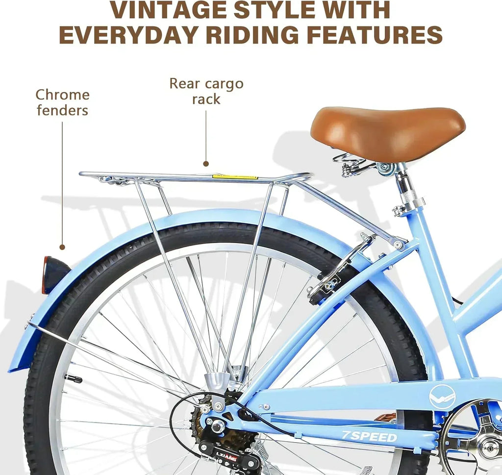 WEIZE Beach Cruiser Bike 26 inch Commuter Bicycle for Adult Men and Women 7-Speed/High-Carbon