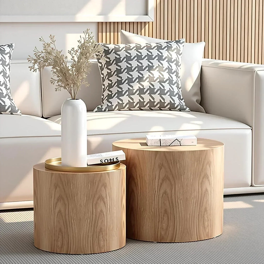 Nesting Coffee Table Set of 2 Modern Round Coffee Table with Non-Slip Feet Circle Accent Tables