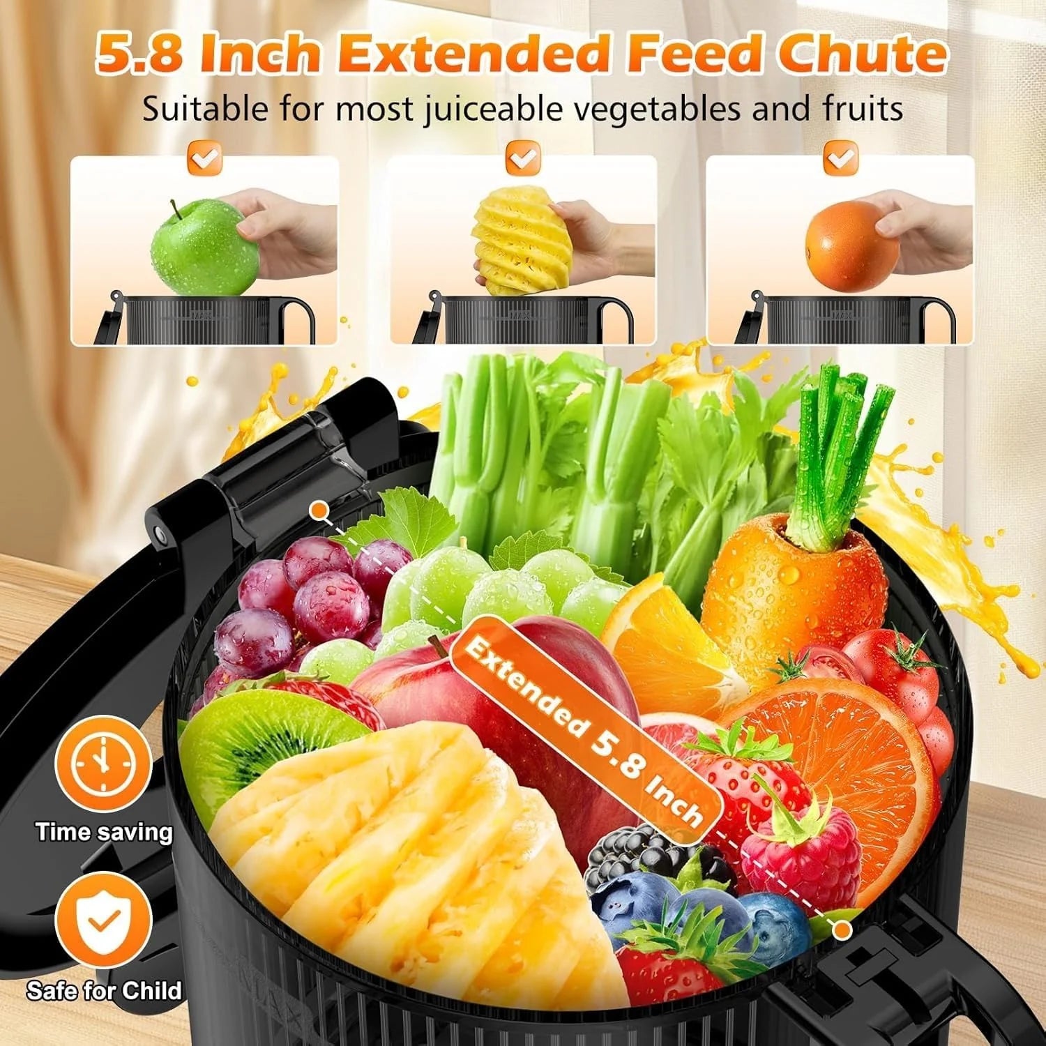 Juicer Machines with 5.8 Large Feed Chute Cold Press Juicer Slow Masticating juicer