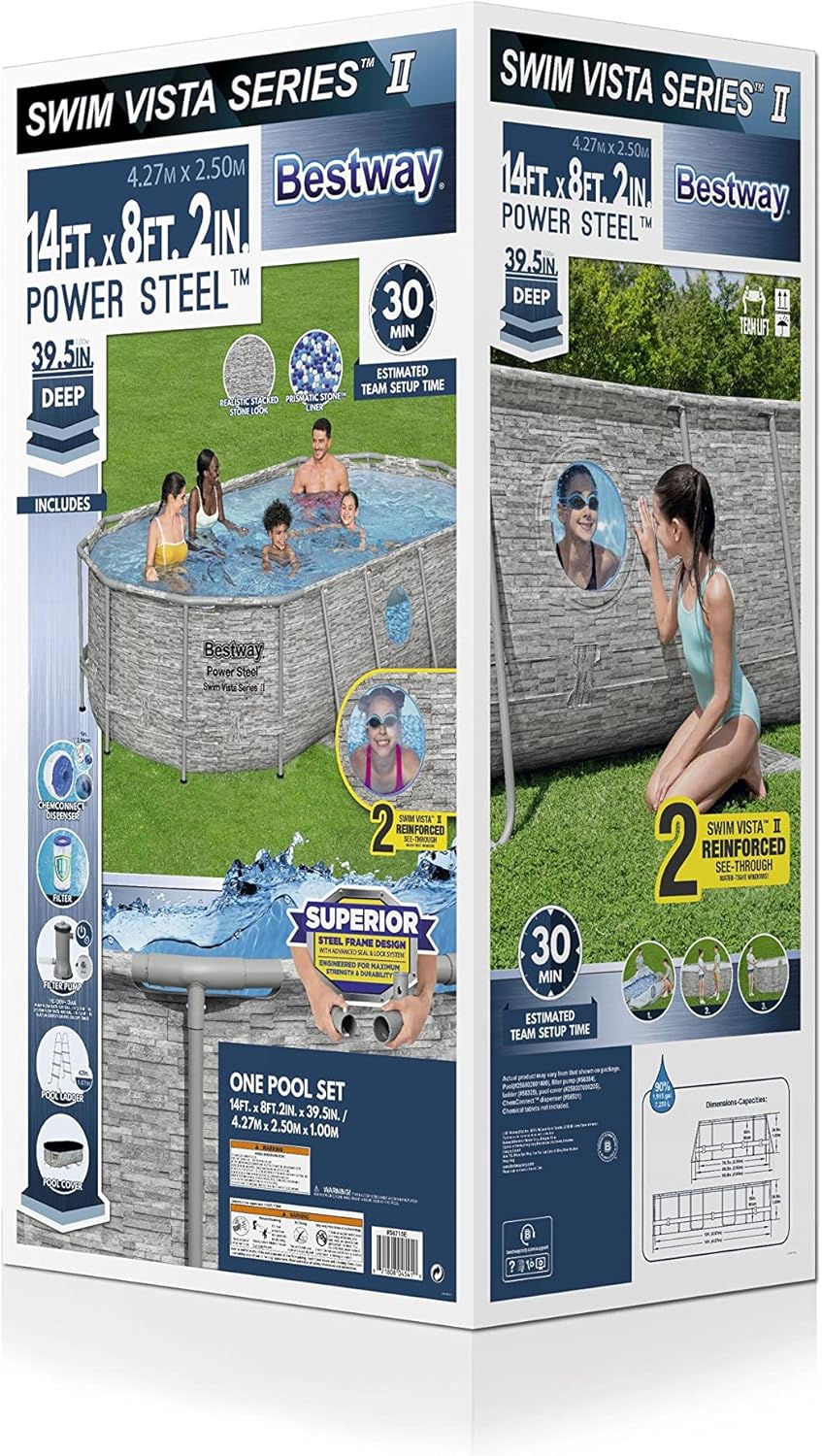 Power Steel 14' x 8'2 x 39.5 Oval Above Ground Pool Set Includes 530gal Filter Pump Ladder