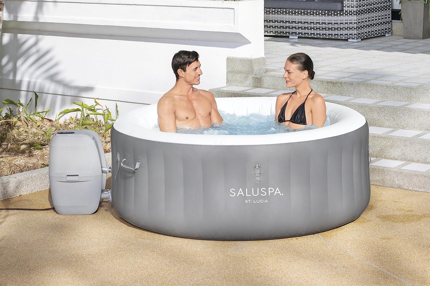 Bestway SaluSpa Miami EnergySense AirJet Inflatable Hot Tub Spa (71 x 26) | Portable Hot Tub with 2 Covers (1 Energy-Efficient Thermal Cover and 1 Standard Cover) | Fits Up to 2-4 Persons | Black