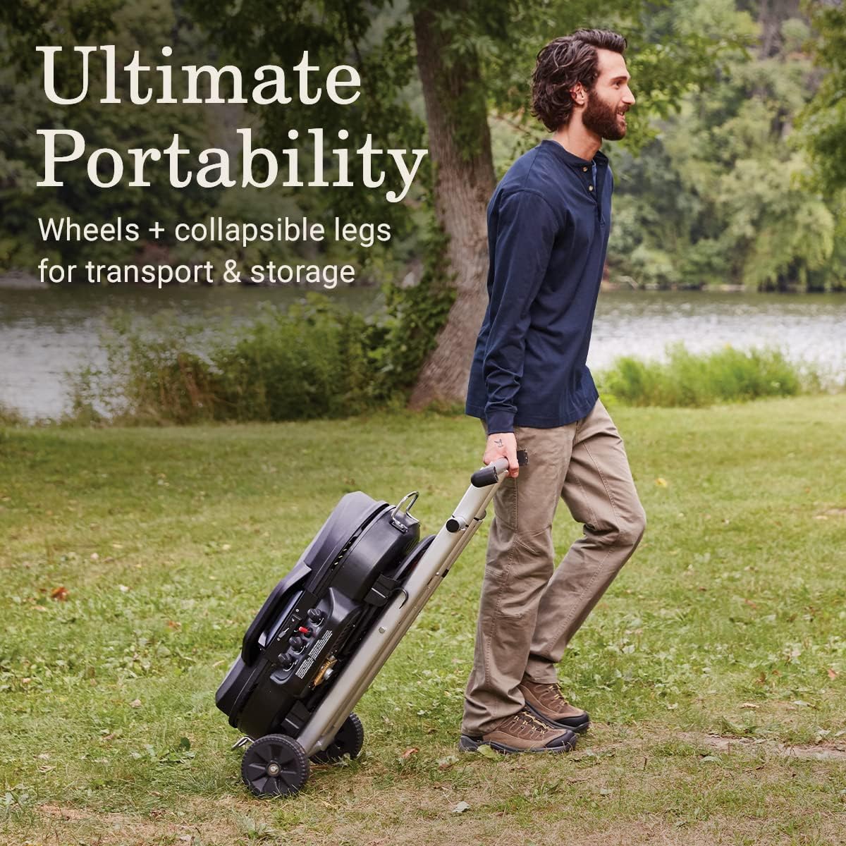 RoadTrip 285 Portable Stand-Up Propane Grill with 3 Adjustable Burners Instastart Ignition 20,000 BTUs