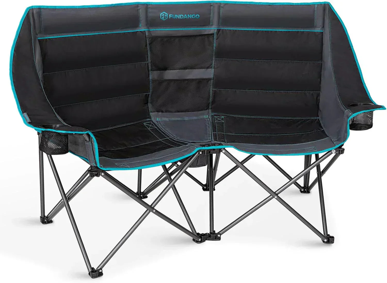 Double Camping Chair Cooler 3-Person Folding Extra Large Camping Chair 1000-Pound Capacity