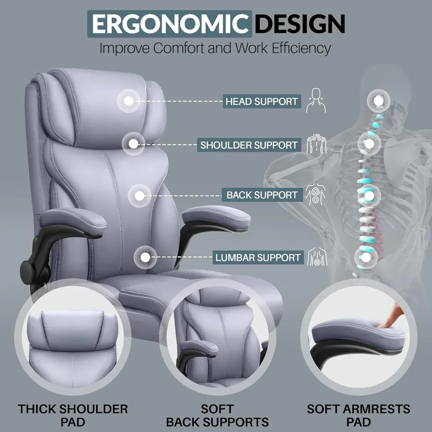 Office Chair Large High-Foot Computer Desk Chair Chair Lumbar Support Rotating Computer Chair