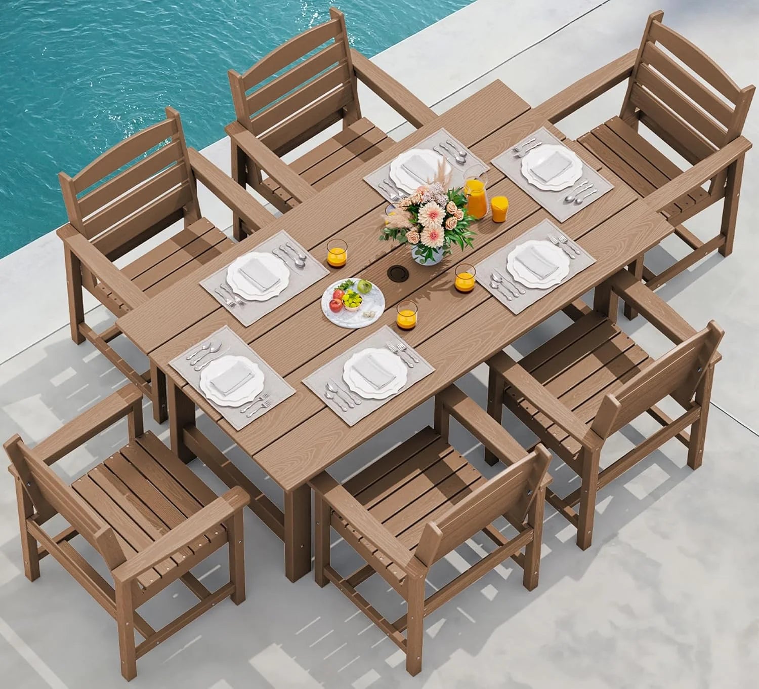 SERWALL Outdoor HDPE Dining Table Set 7 Piece Outdoor Dining Table Sets