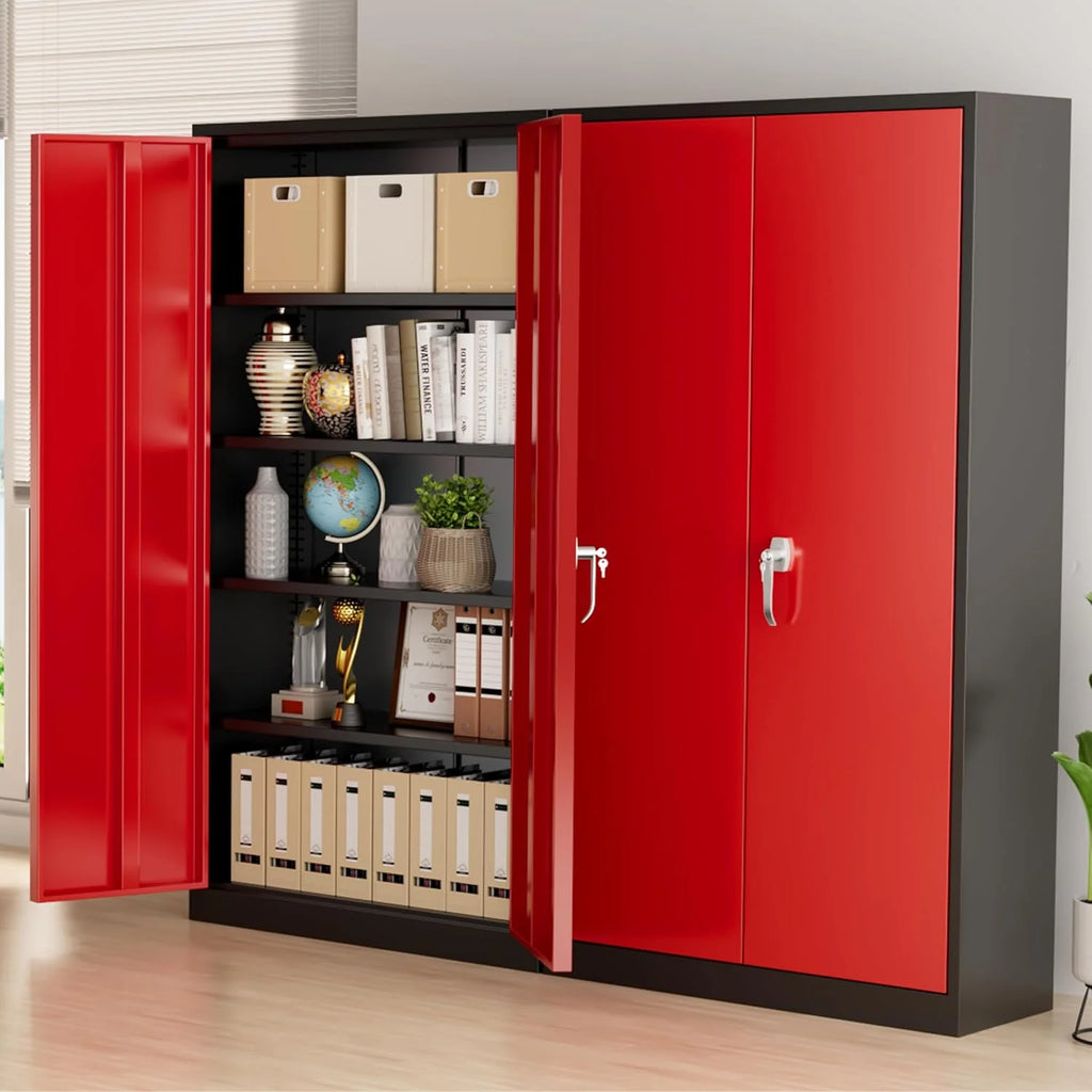 Greenvelly Metal Storage Cabinet, 72 Black Locking Metal Cabinet with 2 Doors and 4 Adjustable Shelves, Lockable Garage Storage Cabinets for Home Office, Garage, Kitchen, Living Room