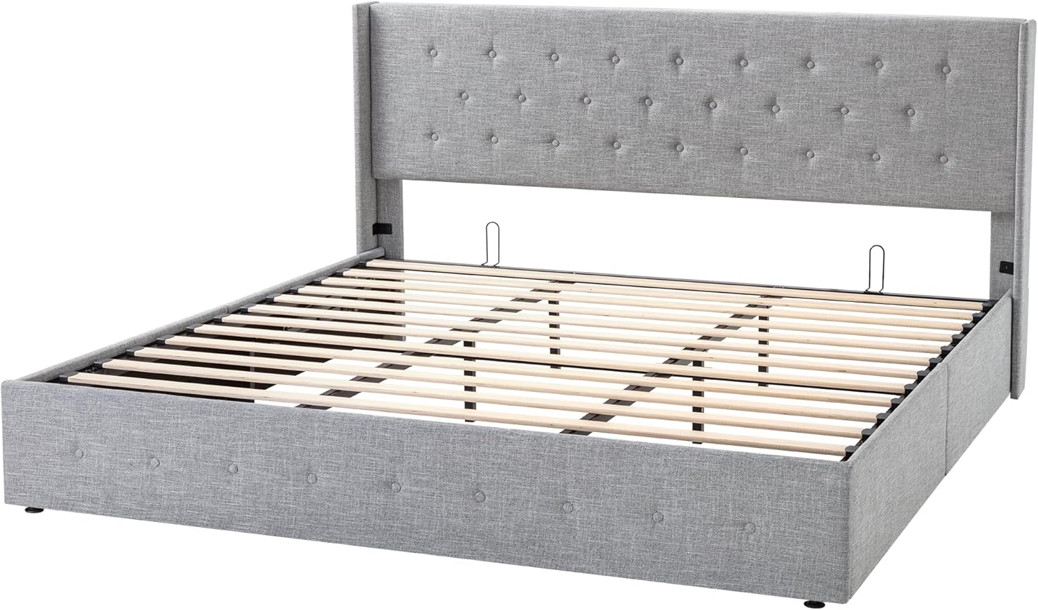 Allewie Queen Size Lift Up Storage Bed Modern Wingback Headboard Hydraulic Support