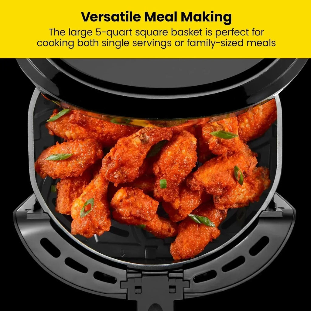Chefman 6-Quart Double Basket Air Fryer Easy View Window uses two separate nonstick pans