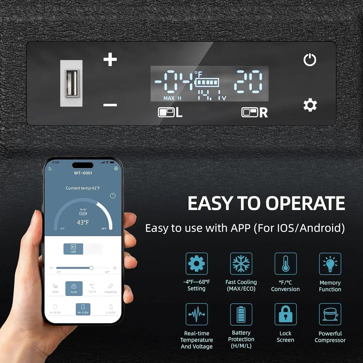 12V Car Refrigerator 17 Quart Portable Freezer 12 Car Fridge -4F~68F Compressor Electric Cooler