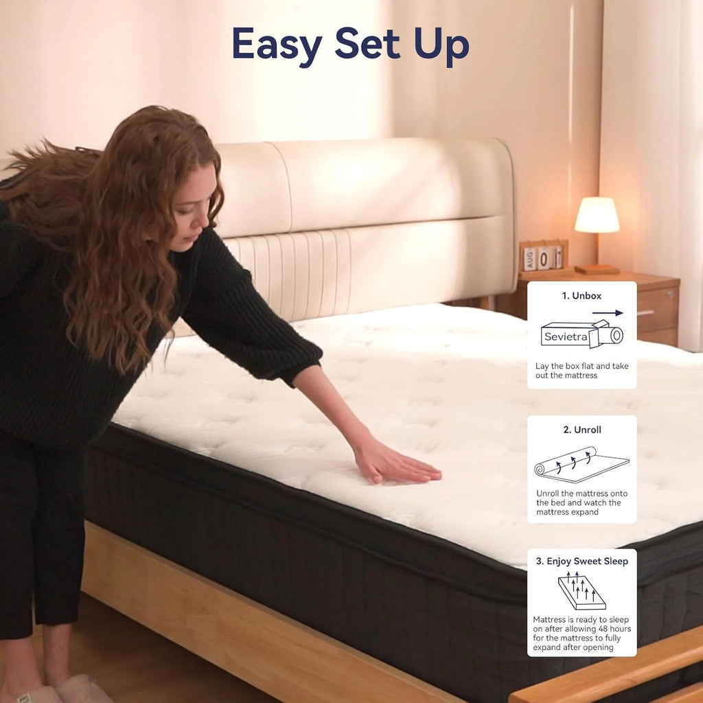 Queen Mattress, 12 Inch Queen Hybrid Mattress in a Box, Upgrade Individually Pocket Springs, Medium Firm, Pressure Relief, Breathable Comfort and Durable, CertiPUR-US Certified