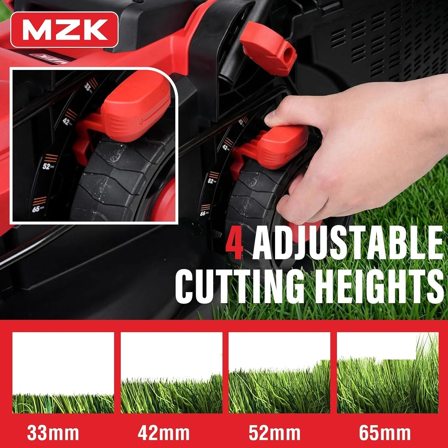 MZK 20V 13 Electric Lawn Mower, Brushless Cordless Lawn Mower with 4-Position Height