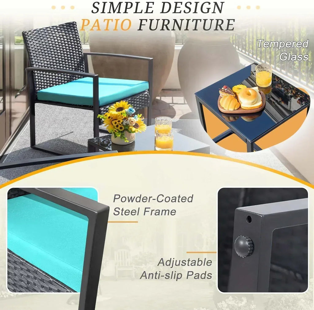 Flamaker 3 Pieces Patio Set Outdoor Wicker Furniture Sets Modern Rattan Chair Conversation Sets
