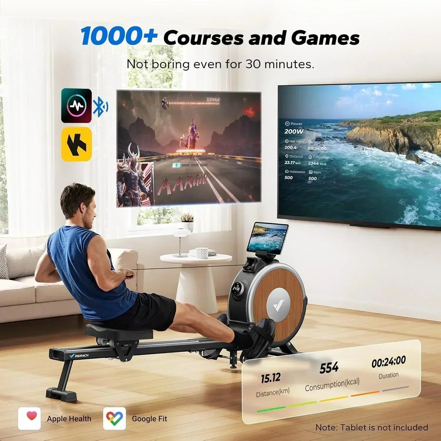 Merachi household rowing machine silent resistance dual-slide design
