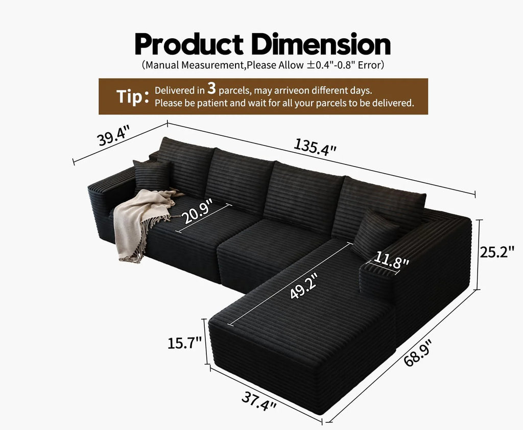 107.5 Cloud Modular Sectional Sofa Couch with L-Shape Chaise,Modern Minimalist Upholstered Couches