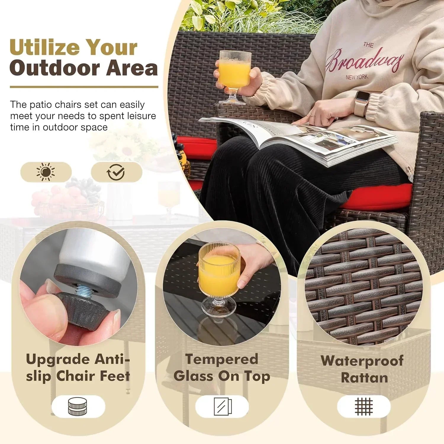 4 piece outdoor patio furniture set rattan chair wicker set