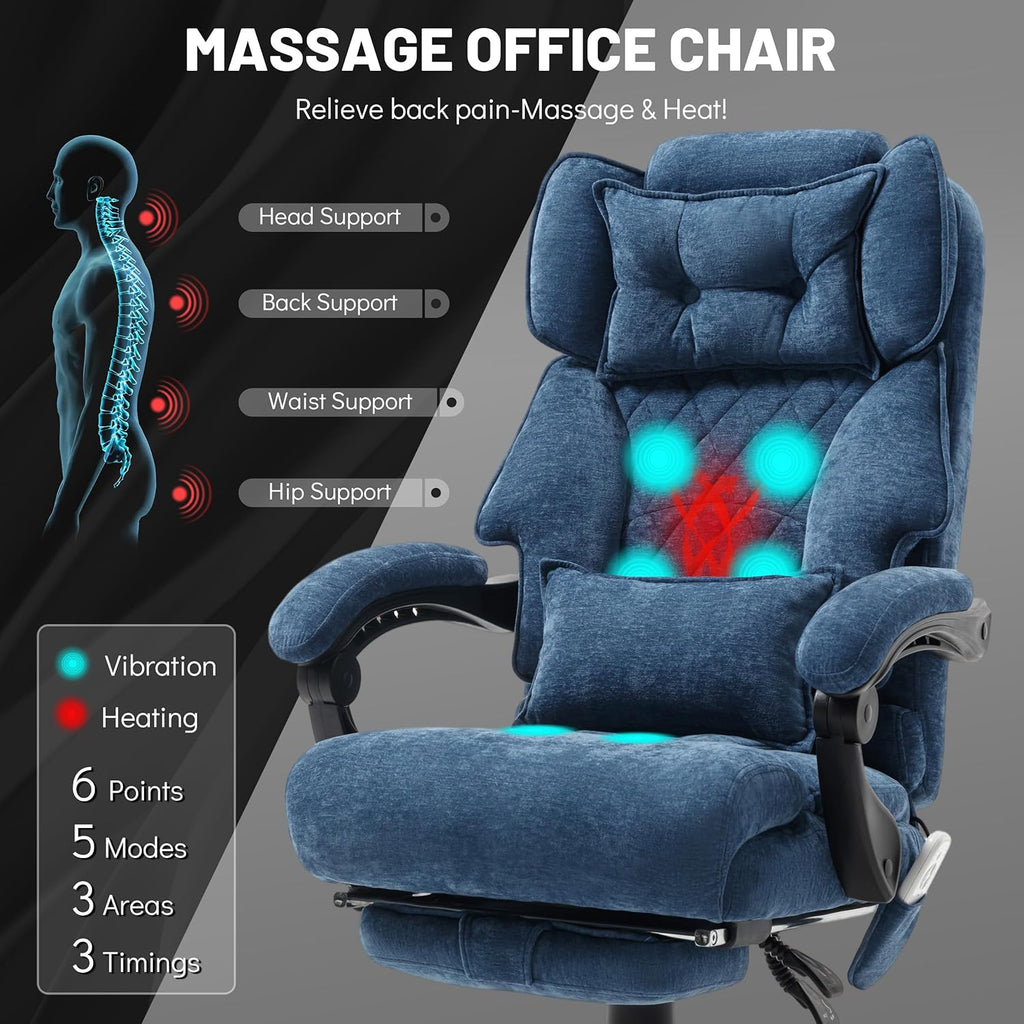 Massage Office Chair with Footrest, Large and Tall Leather Office Chair 500 lbs