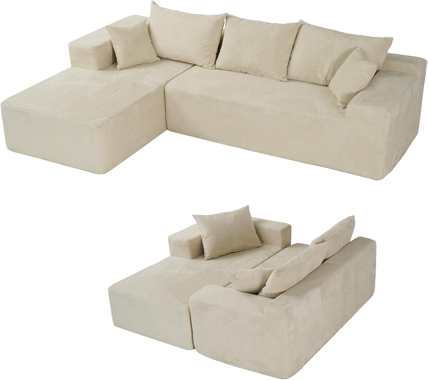 Cloud sofa with L-shaped lounge chair modern modular sofa with deep seats