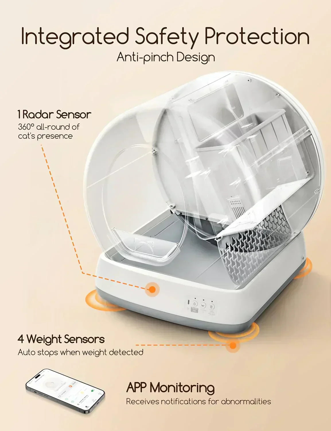 Self-Cleaning Cat Litter Box Integrated Safety Protection Automatic Cat Litter Box for Multi Cats