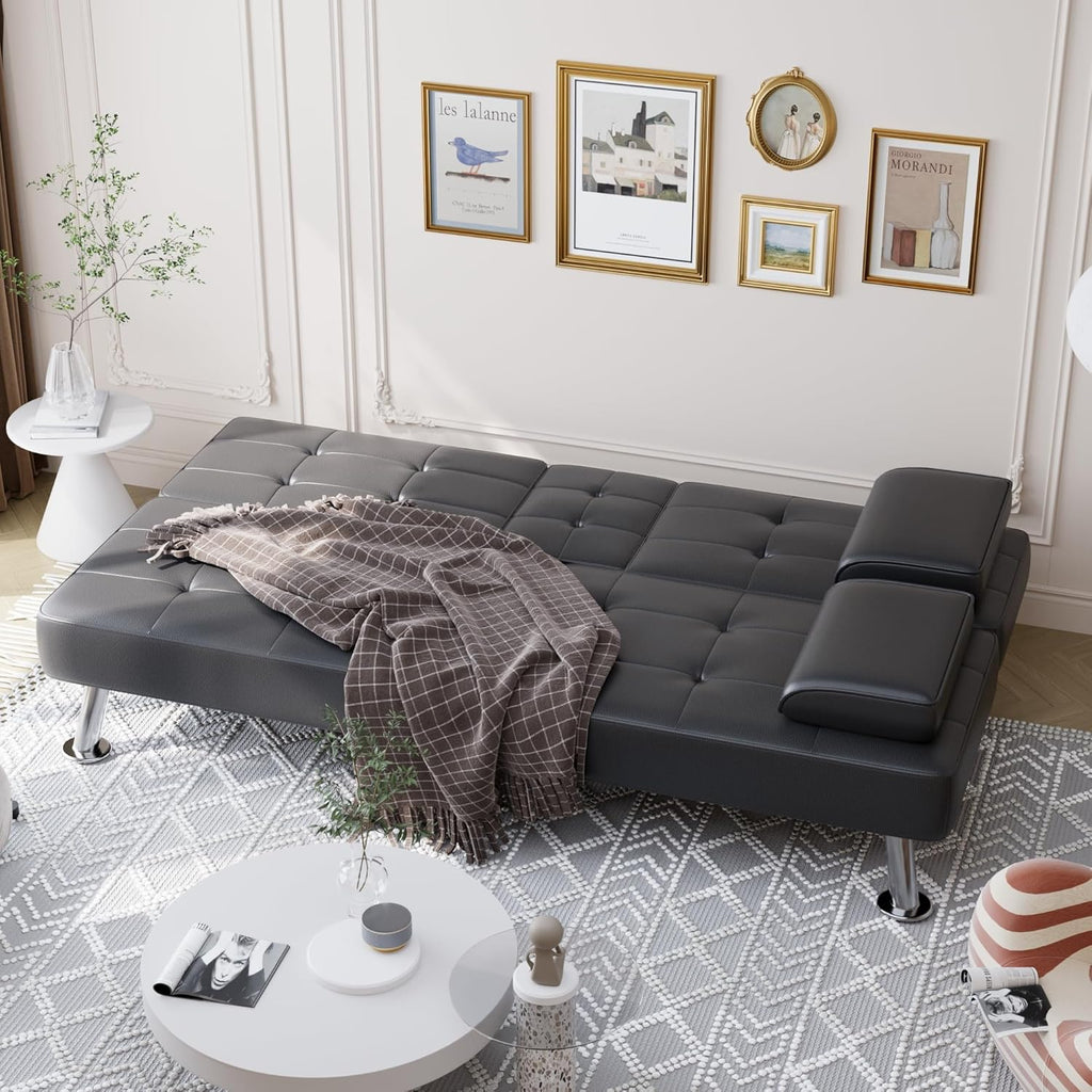 Shahoo Convertible Folding Futon Sofa Bed Sleeper Couch for Living Room Faux Leather