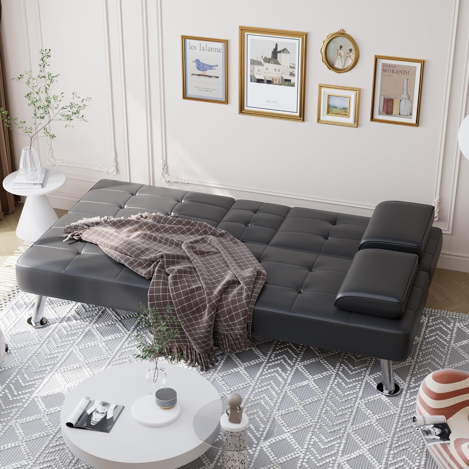 Shahoo Convertible Folding Futon Sofa Bed Sleeper Couch for Living Room Faux Leather