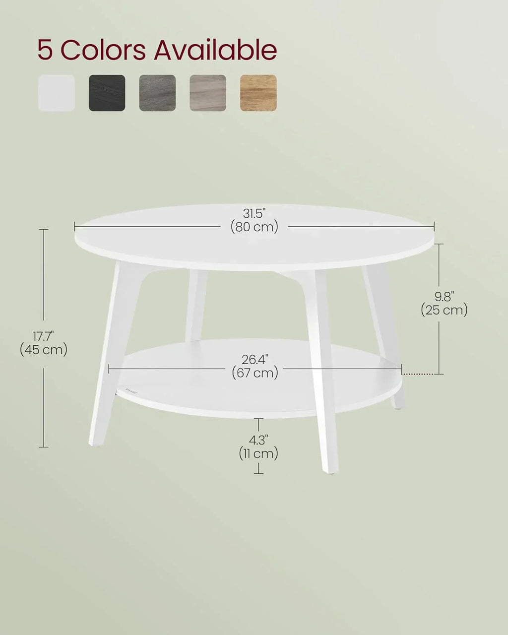 VASAGLE Round Coffee Table 2 Tier Coffee Table with Storage for Living Room 31.5 x 17.7 Inches