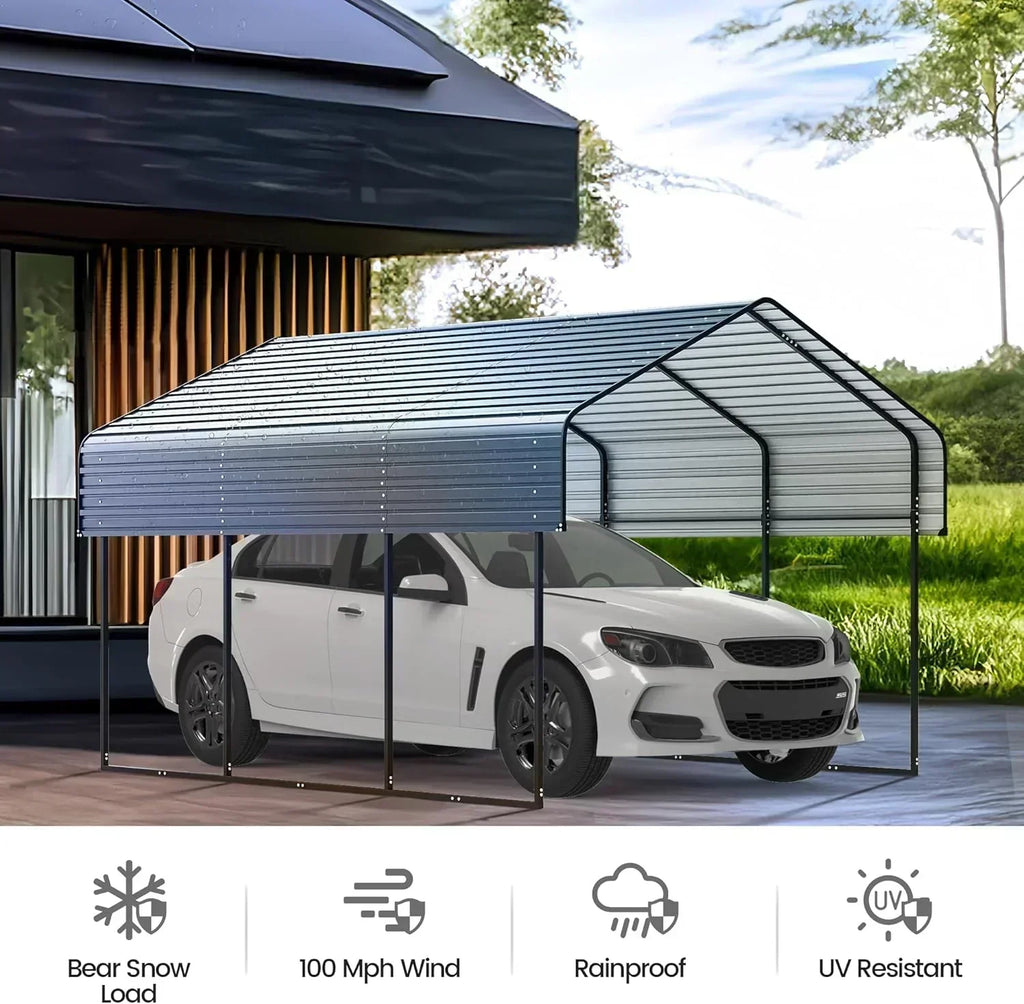 10'x15' Heavy Duty Metal Carport Outdoor Garage Car Shelter Shade with Heavier Frame
