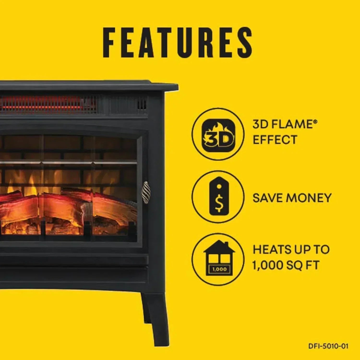 Freestanding Electric Fireplace Stove Heater with 3D Flame Effect for 1000 Sq. Ft