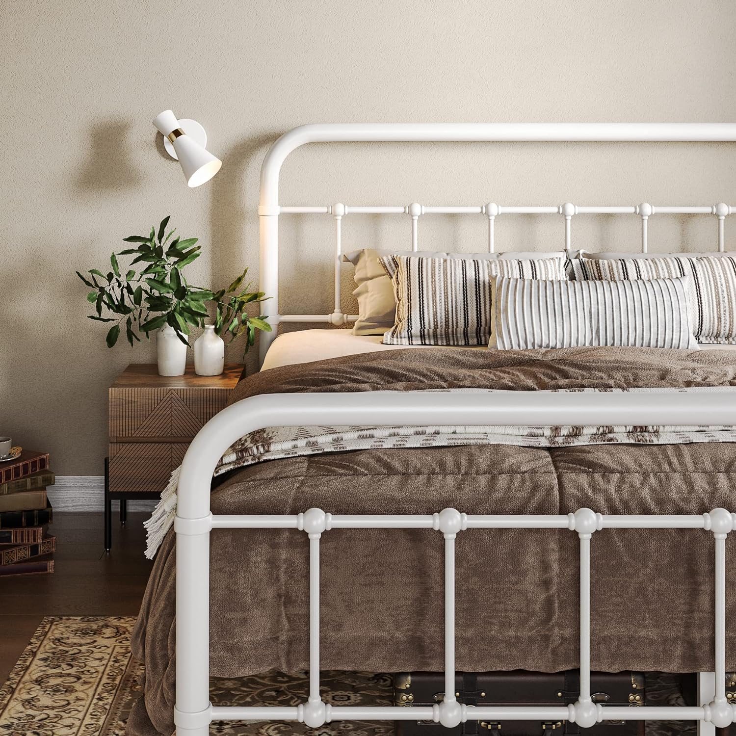 Allewie Queen Size Metal Platform Bed Frame with Victorian Style Wrought Iron-Art Headboard