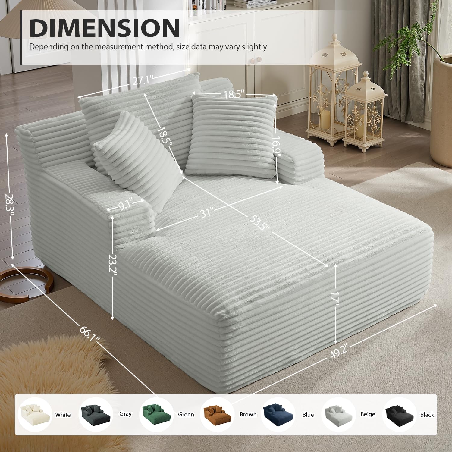 50-inch indoor recliner oversized corduroy upholstered boneless sofa bed deep sleeper sofa