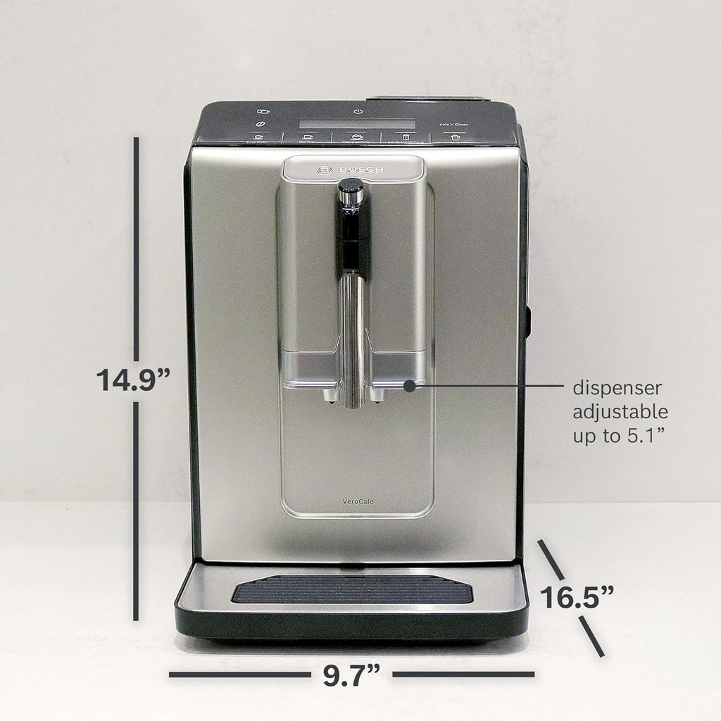 Bosch Fully Automatic Coffee and Espresso Machine - One-Touch Drinks, Barista Style, Double Cup Super Coffee Maker - Large Bean Capacity - Easy Clean, Maintenance - Black - TIU20307