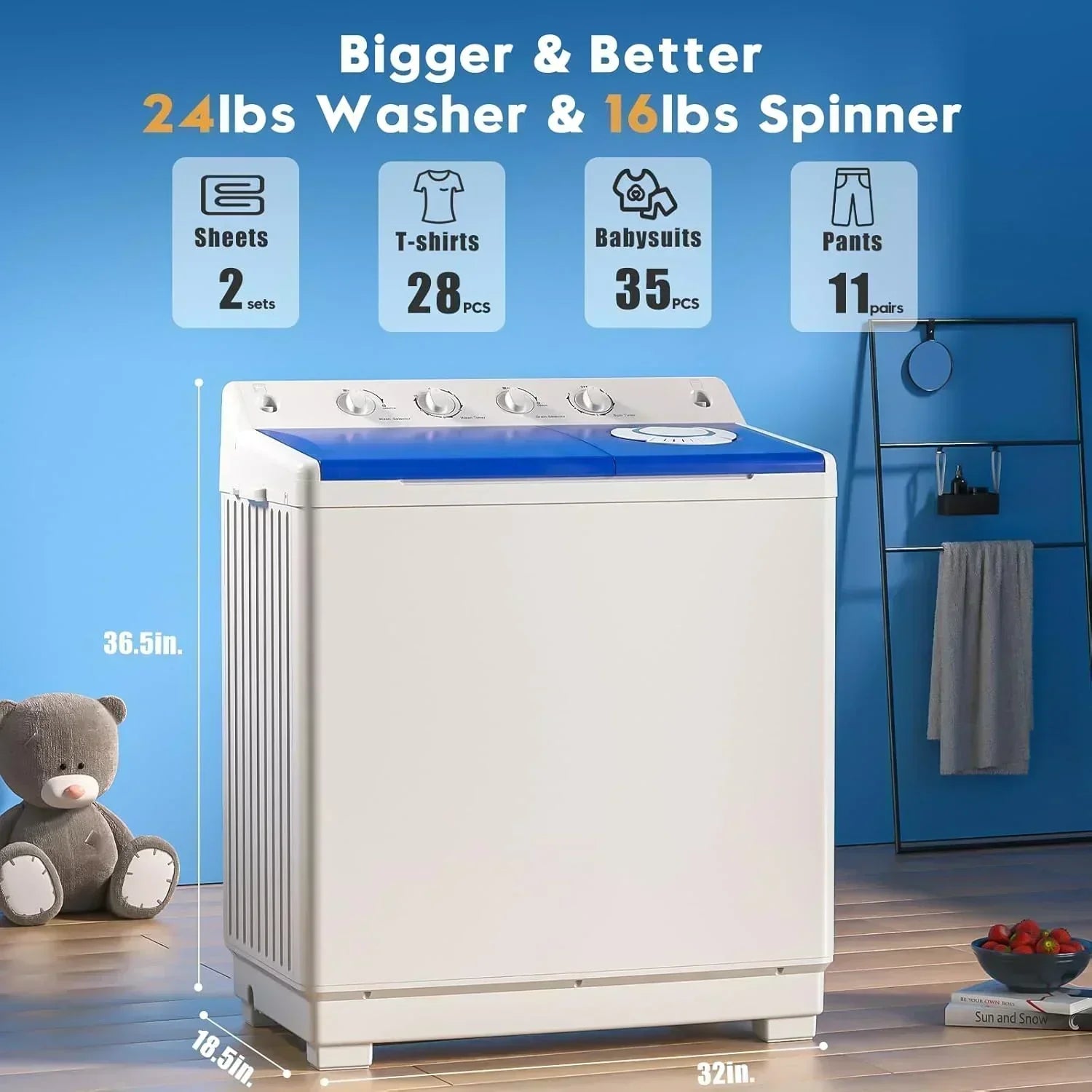 Auertech Portable Washing Machine 28lb Twin Tub Washing Machine Compact Washing Machine