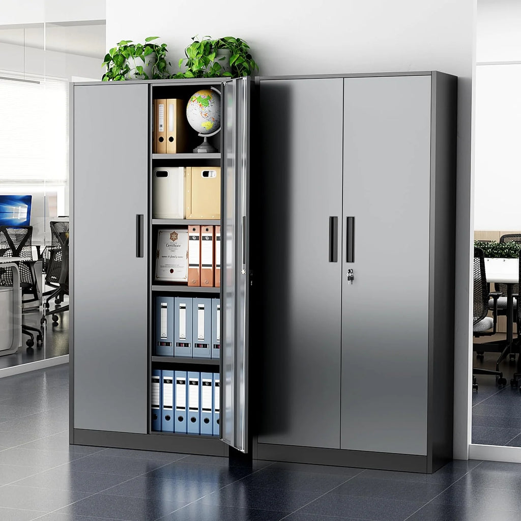 Greenvelly Metal Storage Cabinet, 72 Black Locking Metal Cabinet with 2 Doors and 4 Adjustable Shelves, Lockable Garage Storage Cabinets for Home Office, Garage, Kitchen, Living Room