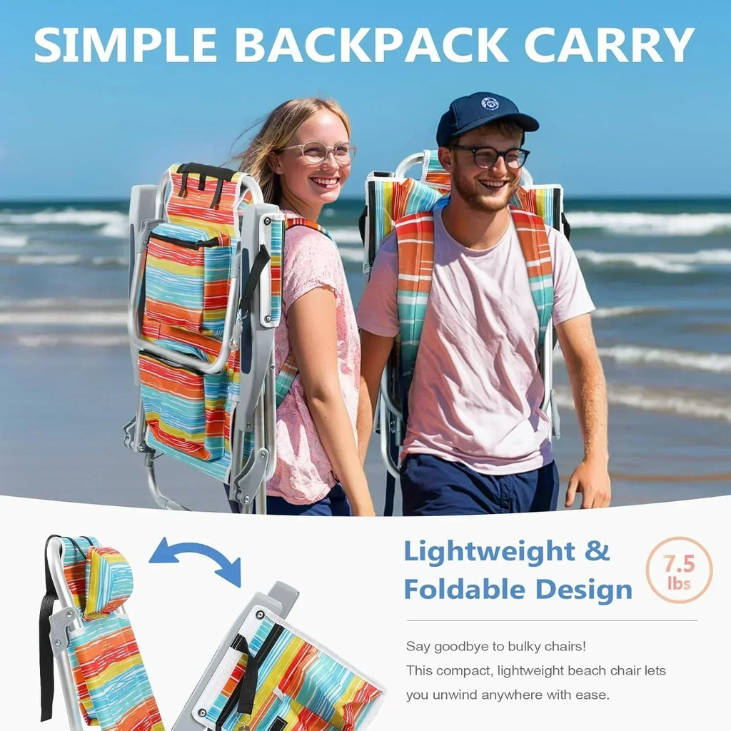 5-Position Aluminum Lay Flat Tall Backpack Beach Chairs 2 Pack Compact Portable Beach Chairs