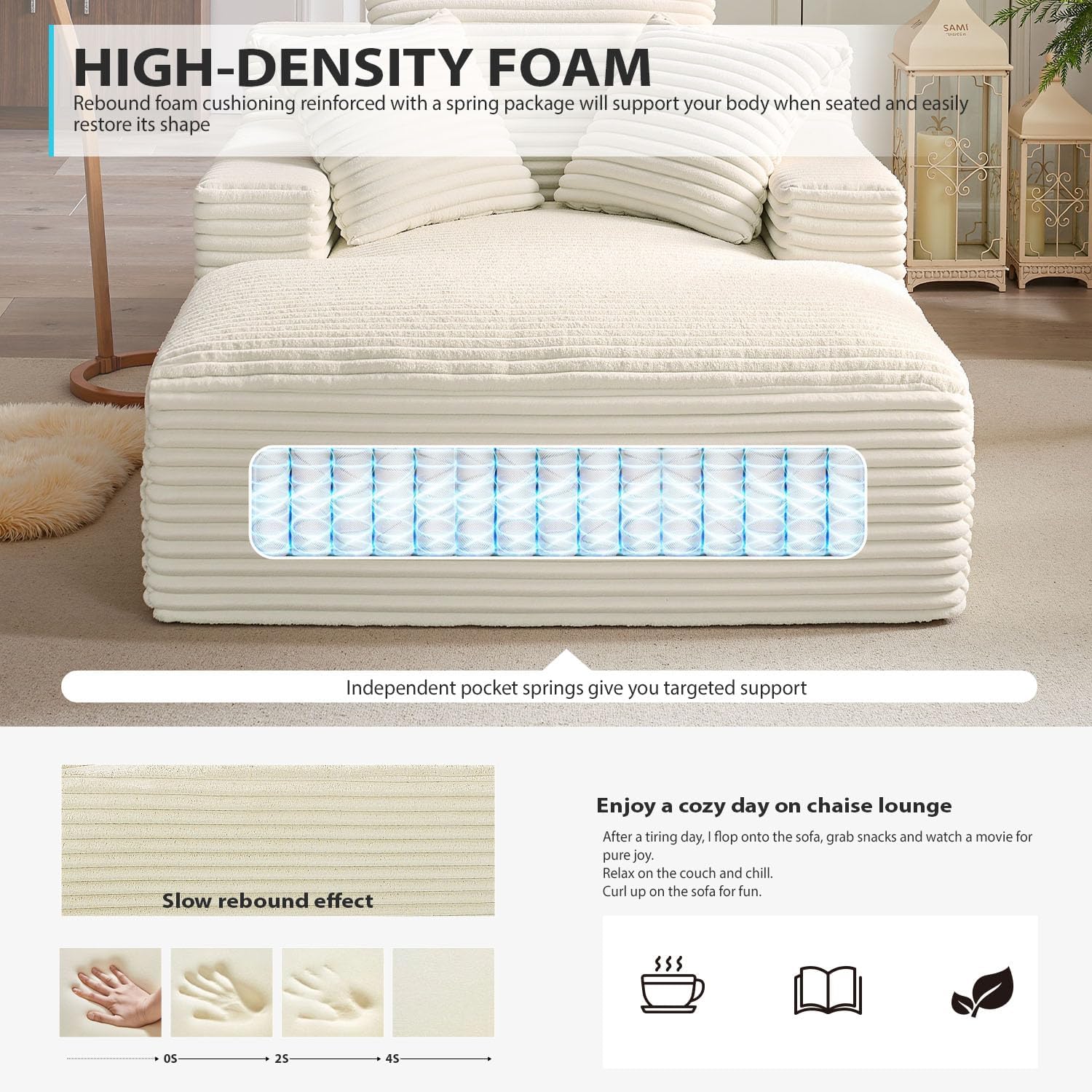 50-inch indoor recliner oversized corduroy upholstered boneless sofa bed deep sleeper sofa