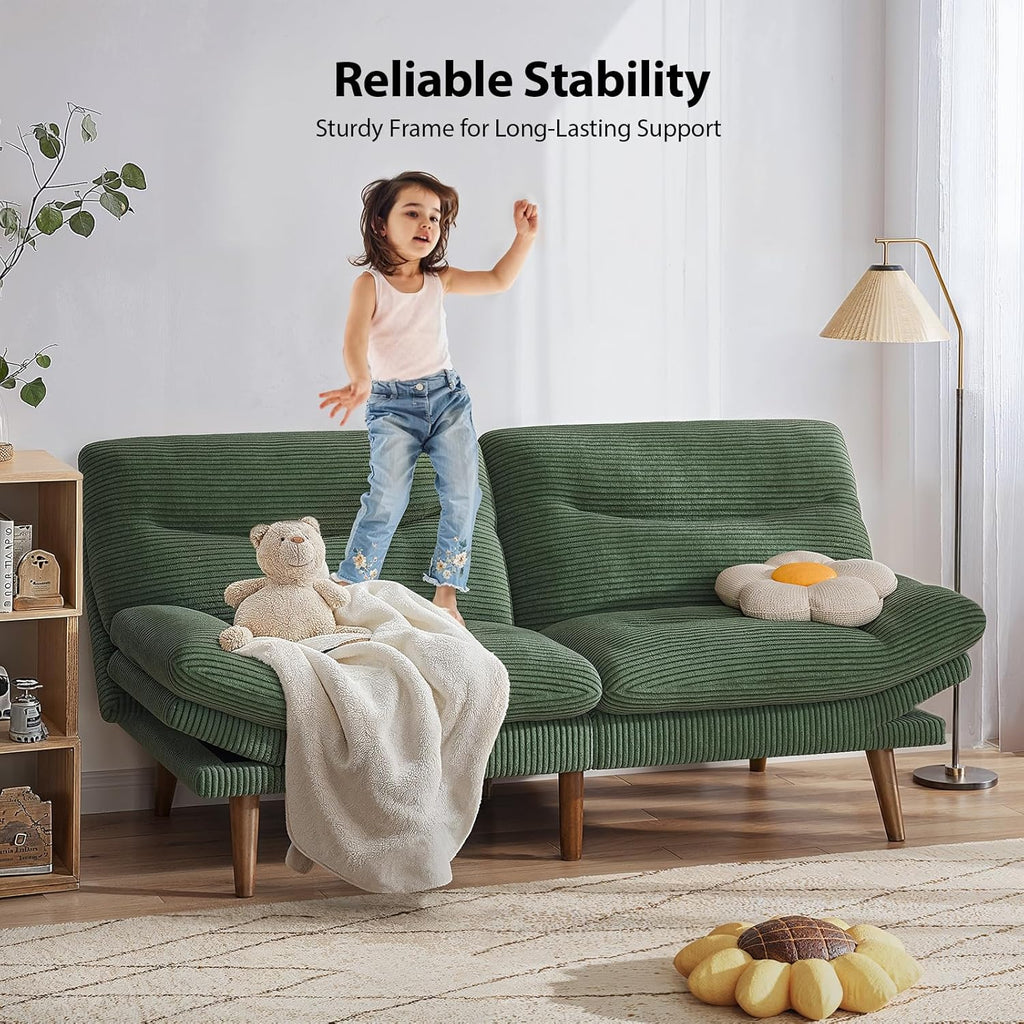 Convertible Futon Sofa Bed 66 Inch Corduroy Futon Sofa Recliner Sofa Bed for Small Spaces