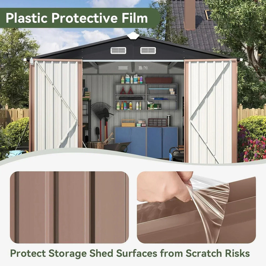 Aoxun 12x10 FT Shed Metal Outdoor Waterproof Storage Shed Steel Utility Garden Tool Shed