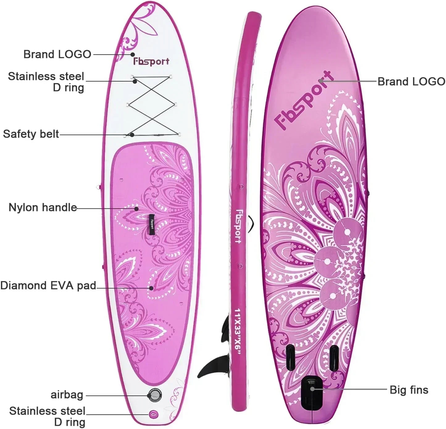 FBSPORT 11' Premium Stand Up Paddle Board Yoga Board with Durable SUP Accessories Carry Bag