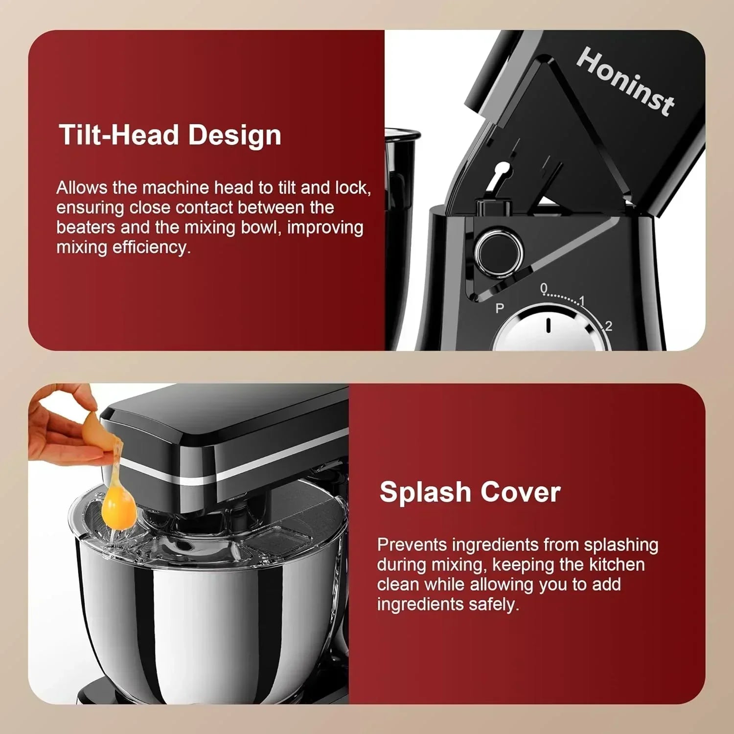 10-Speed Stand Mixer with 8-in-1 Splash Guard Tilt Head 6-Quart Stainless Steel Bowl