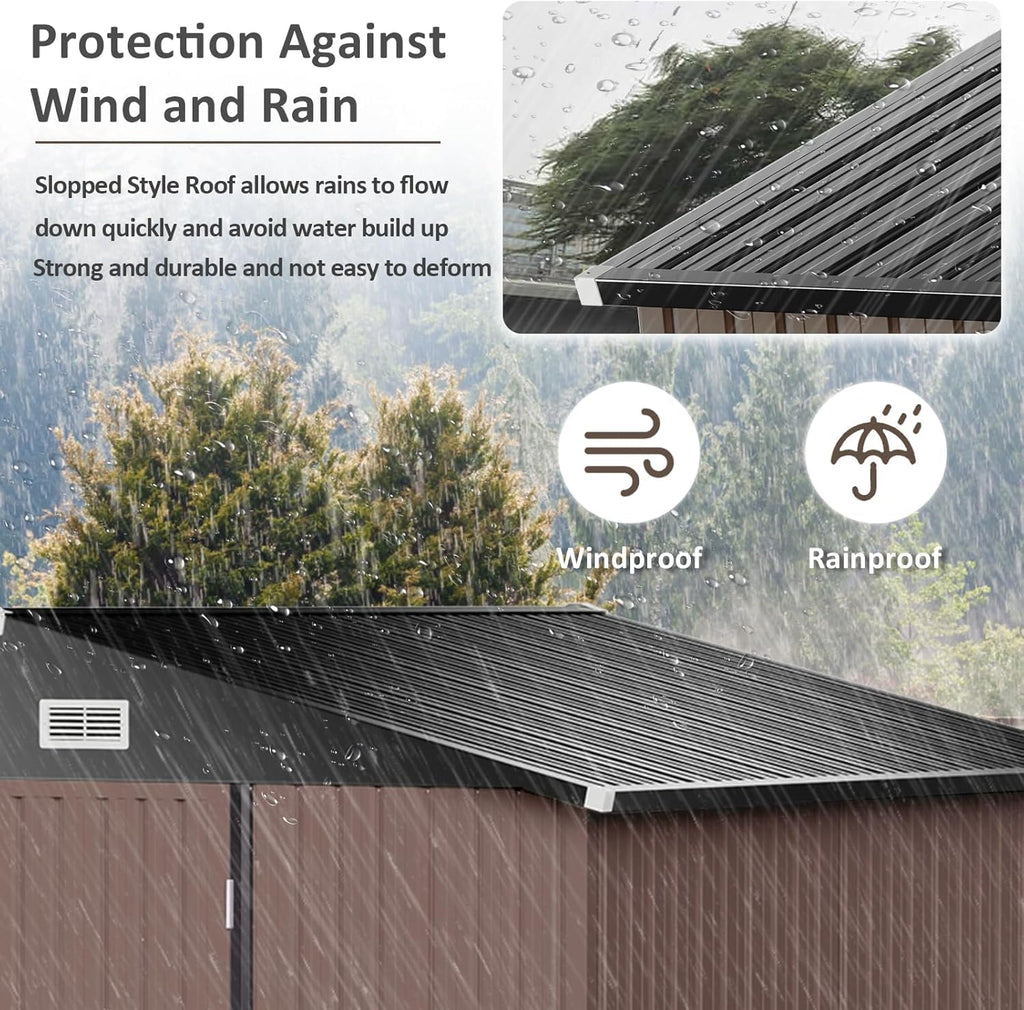 Aoxun 6.2x4 FT Shed Outdoor Storage Shed Metal Garden Shed Sloping Roof Tool Shed Bike Shed