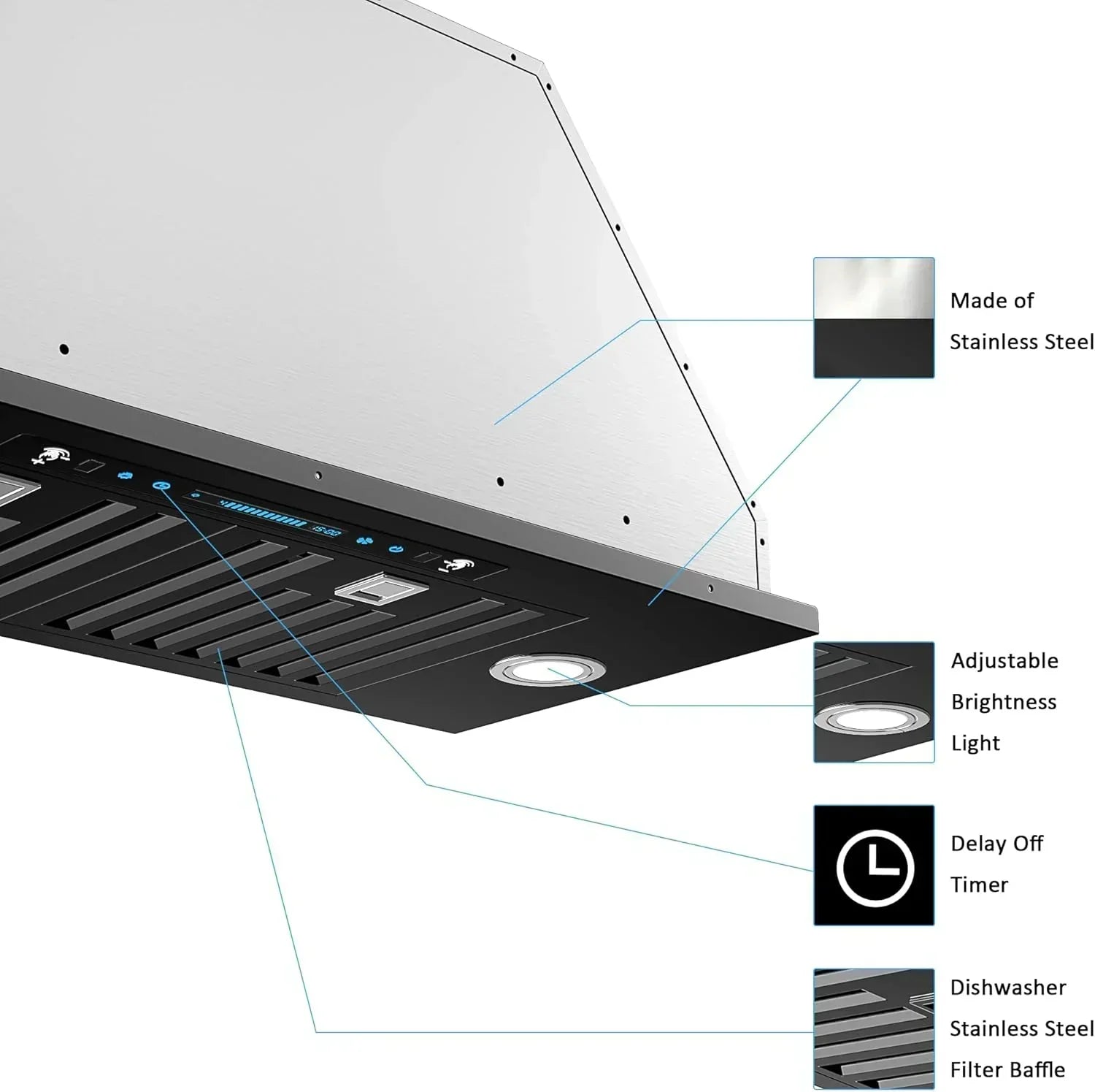 IKTCH 30 Built-in Plug-in Range Hood 900 CFM Stainless Steel Kitchen Range Hood