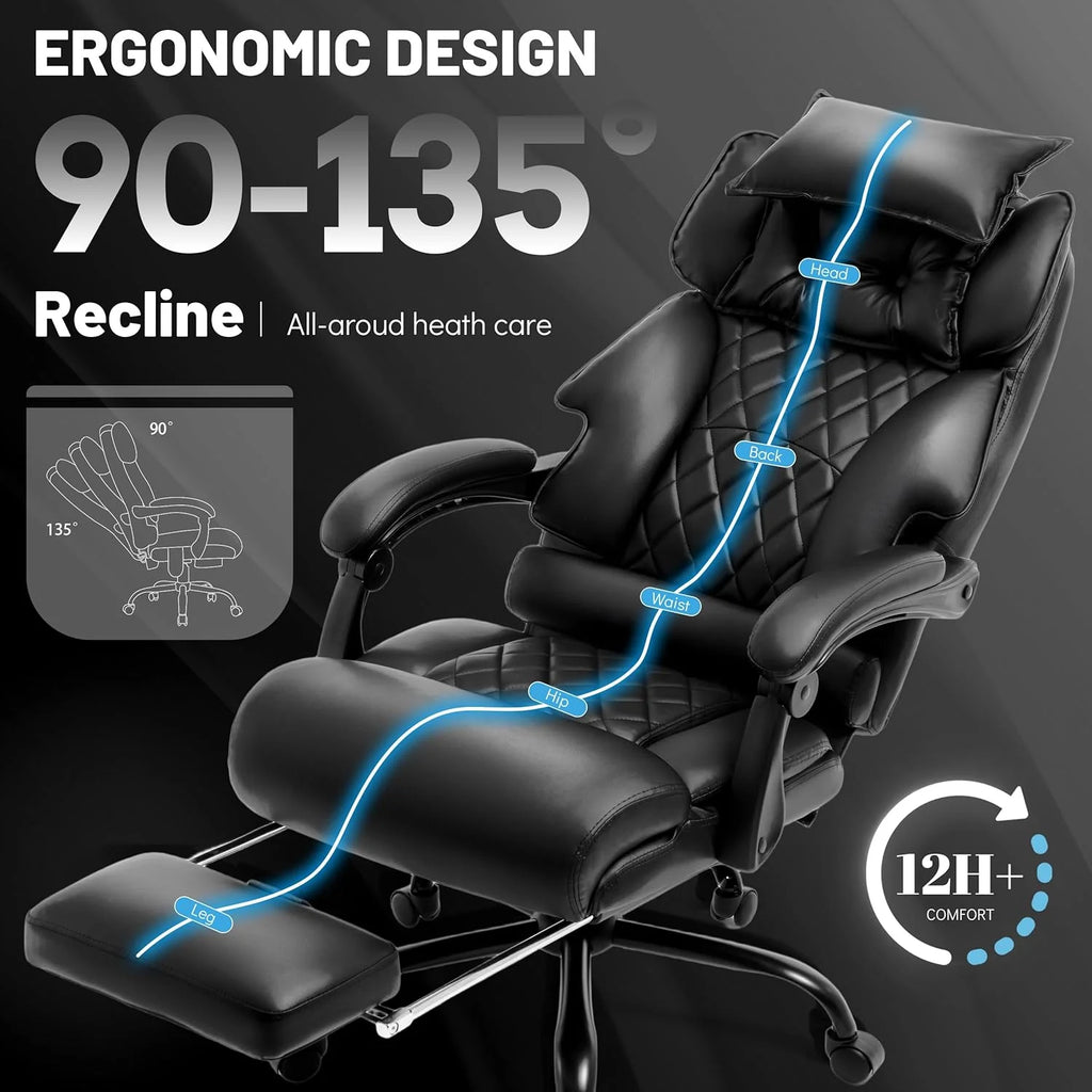 Massage Office Chair with Footrest, Large and Tall Leather Office Chair 500 lbs