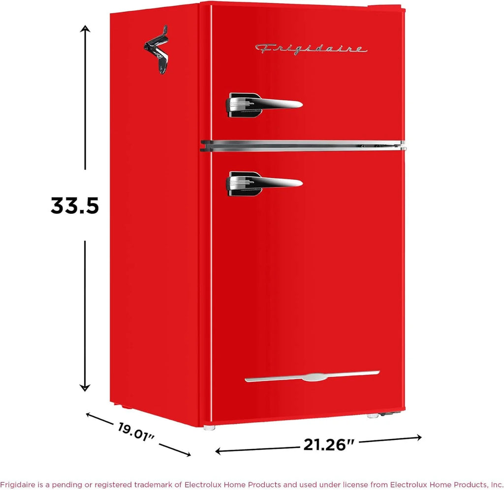 Frigidaire Retro Mini Fridge with Freezer Side Bottle Opener-Small 2 Door Refrigerator Office Bar