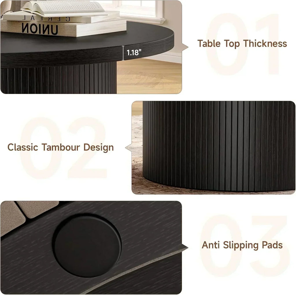 31.5 inch round coffee table living room roll-up coffee table mid-century modern wood coffee table