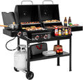 2-Burner Gas and Charcoal Grill Combo with Offset Smoker & Side Burner, 34,000 BTU Dual