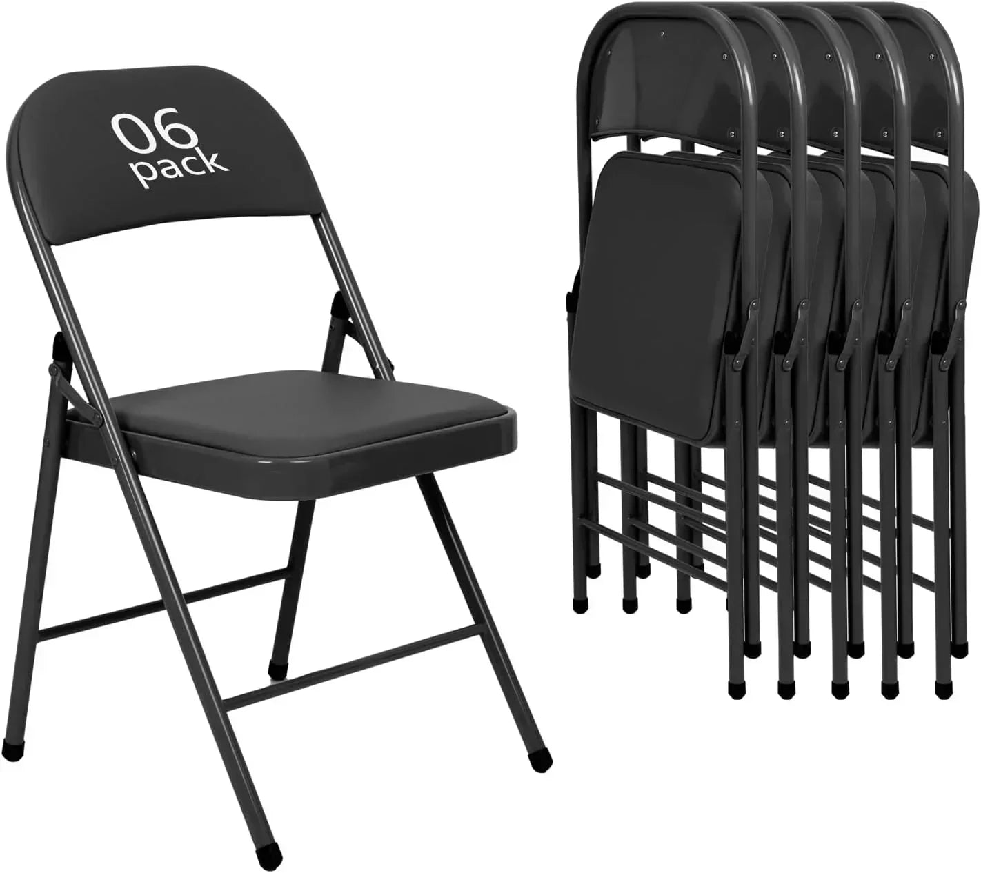 6 Pack Black Folding Chairs with Leather Chairs Events Office Wedding Party Upholstered Chairs