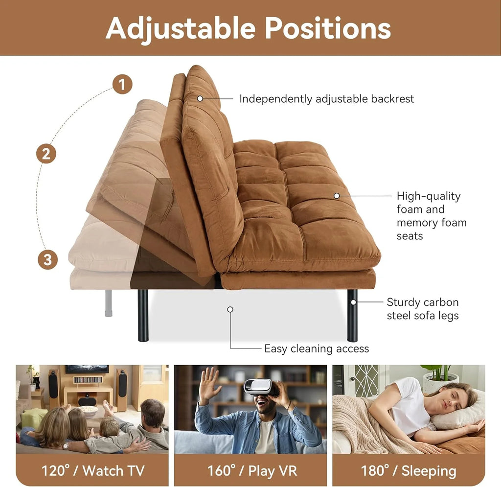 Amazon Basics Brown Loveseat,Convertible Couch Memory Foam Futon Sofa Bed Modern Sleeper Sofa for Small Compact Living Room,Office,Apartment, Linen Fabric