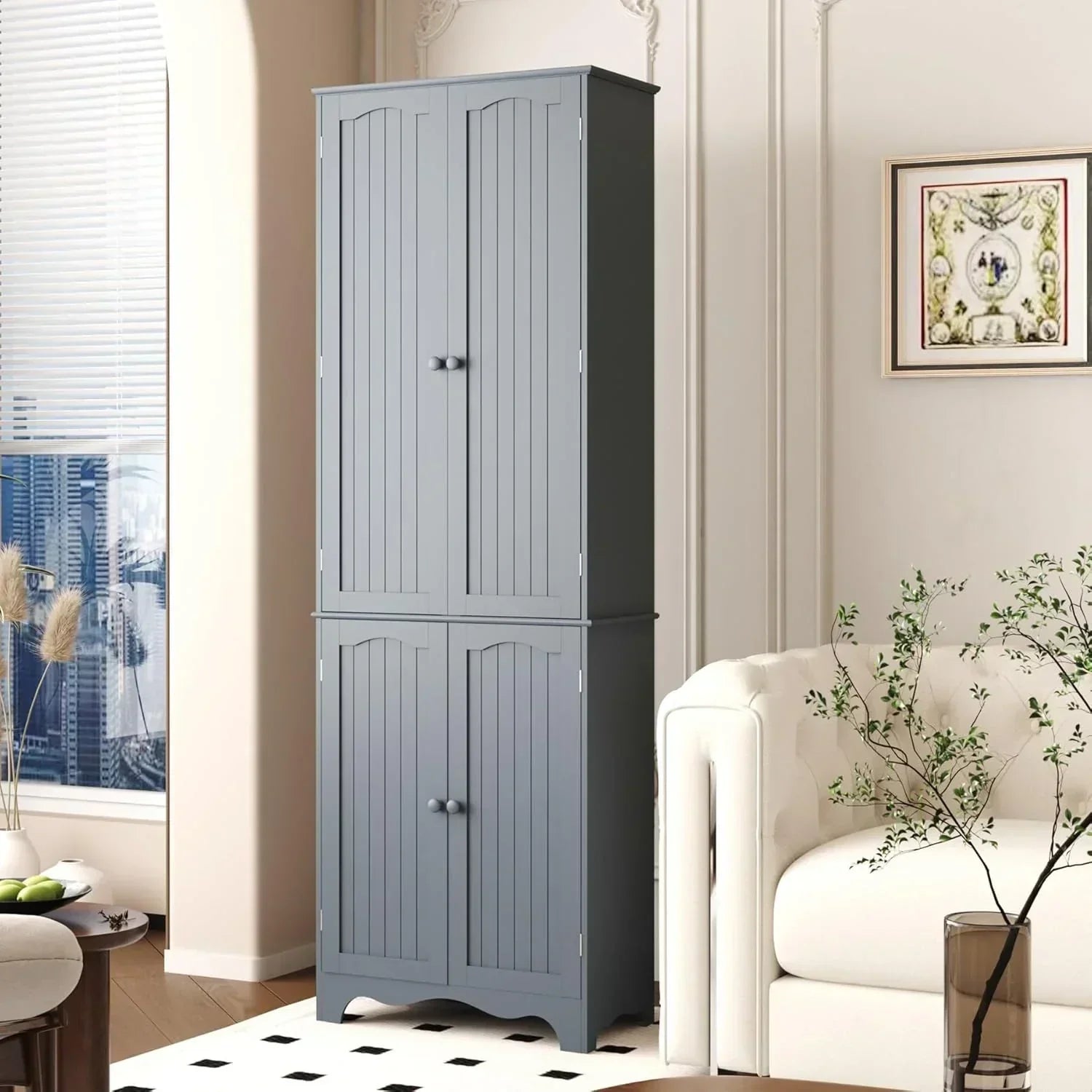 Tall Pantry Cabinet Freestanding Storage Cabinet Wooden Kitchen Pantry with 4 Doors