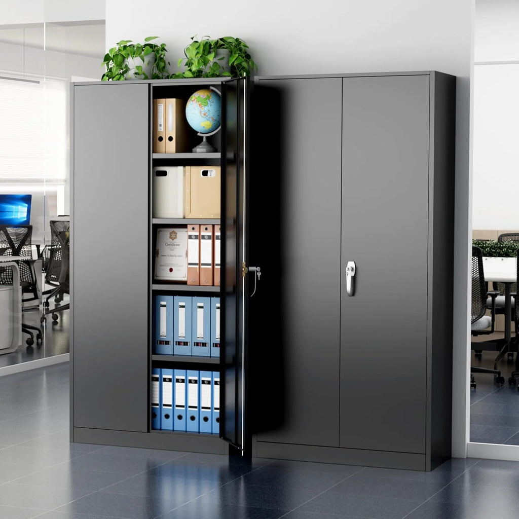 Greenvelly Metal Storage Cabinet, 72 Black Locking Metal Cabinet with 2 Doors and 4 Adjustable Shelves, Lockable Garage Storage Cabinets for Home Office, Garage, Kitchen, Living Room