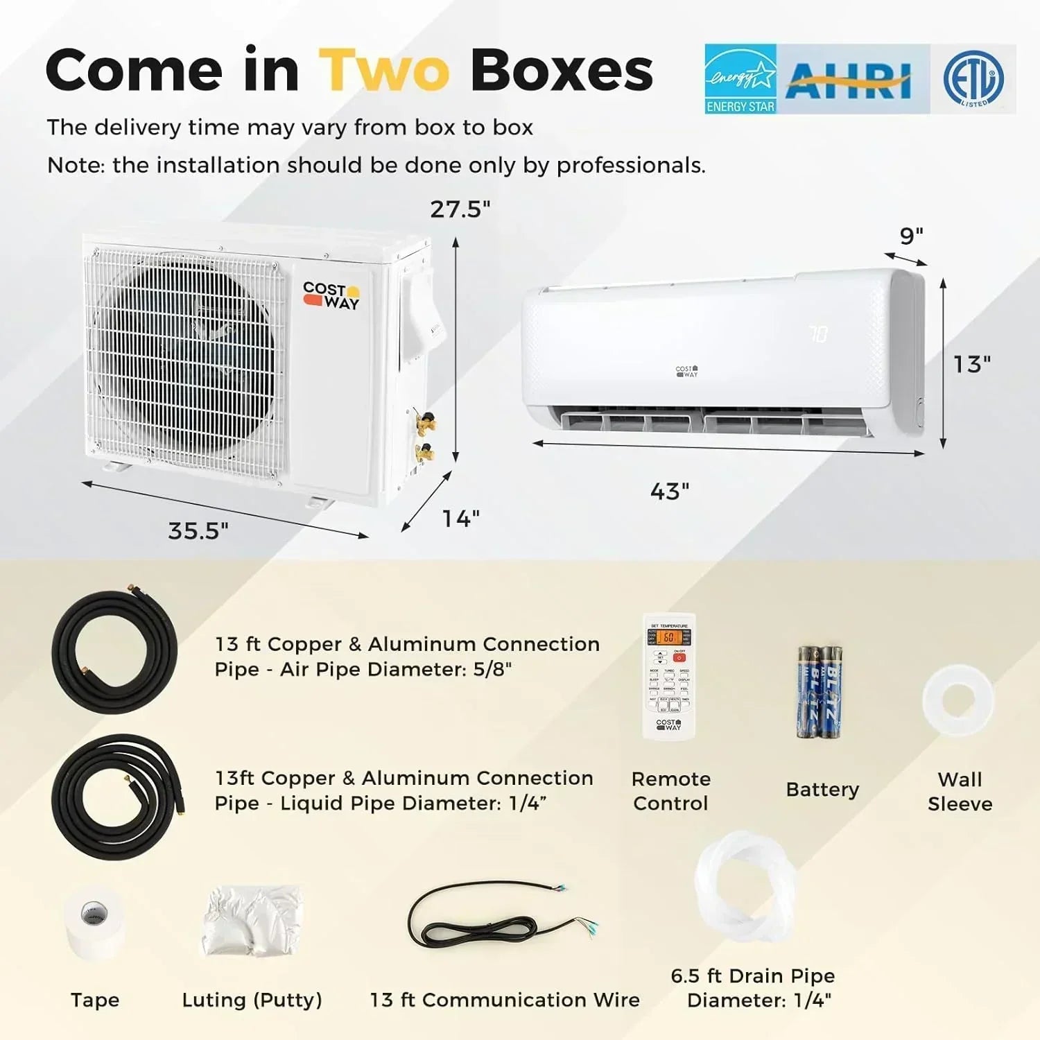 COSTWAY 12000BTU Mini Split Air Conditioner Heater 20 SEER2 115V Wall-Mounted Ductless